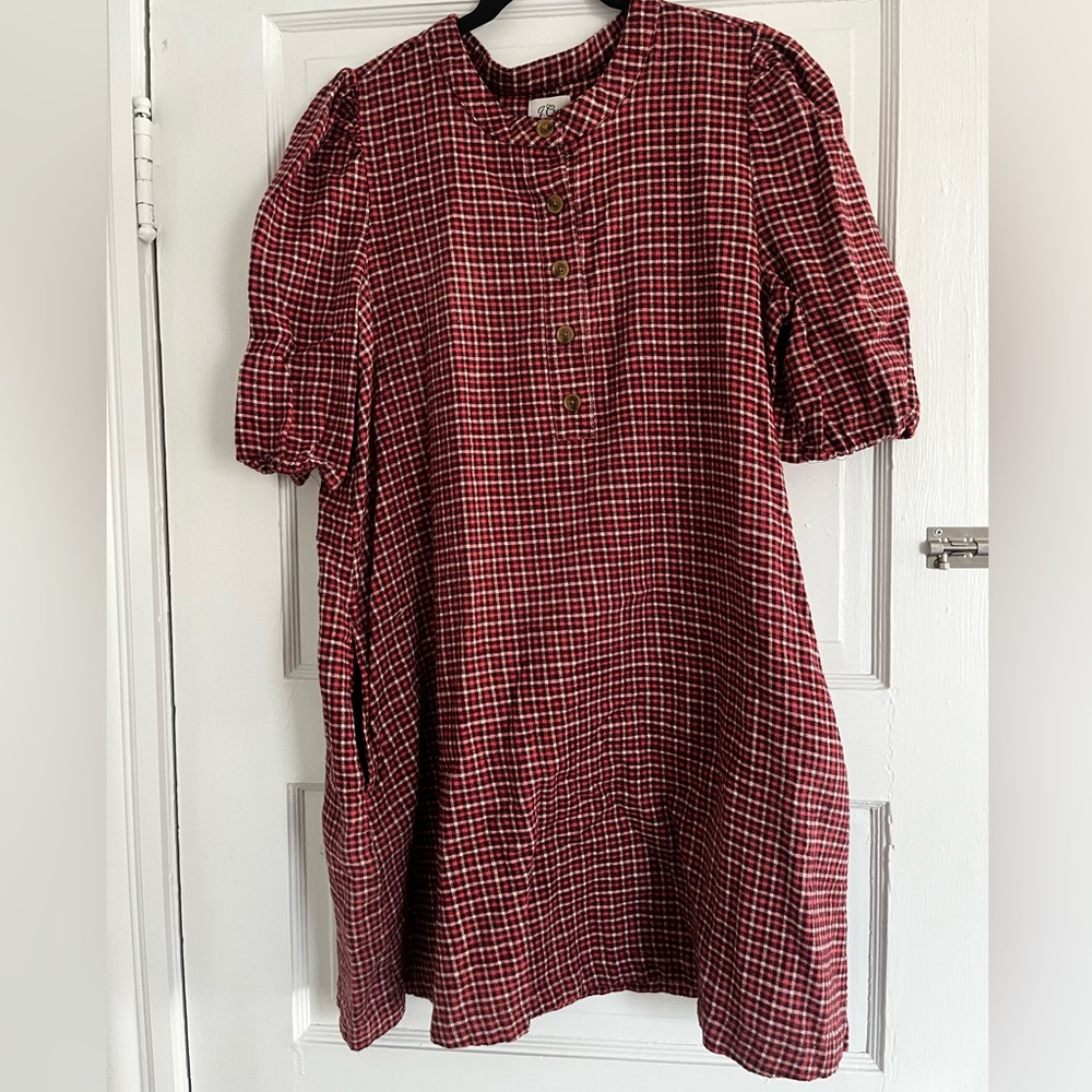 J. Crew Pink and White Plaid Flannel Dress